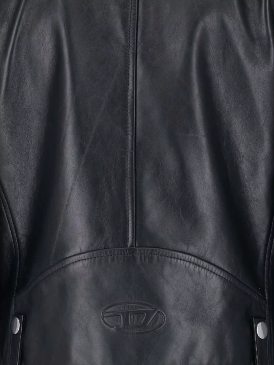 Diesel Hammered Leather Asymmetric Biker Jacket