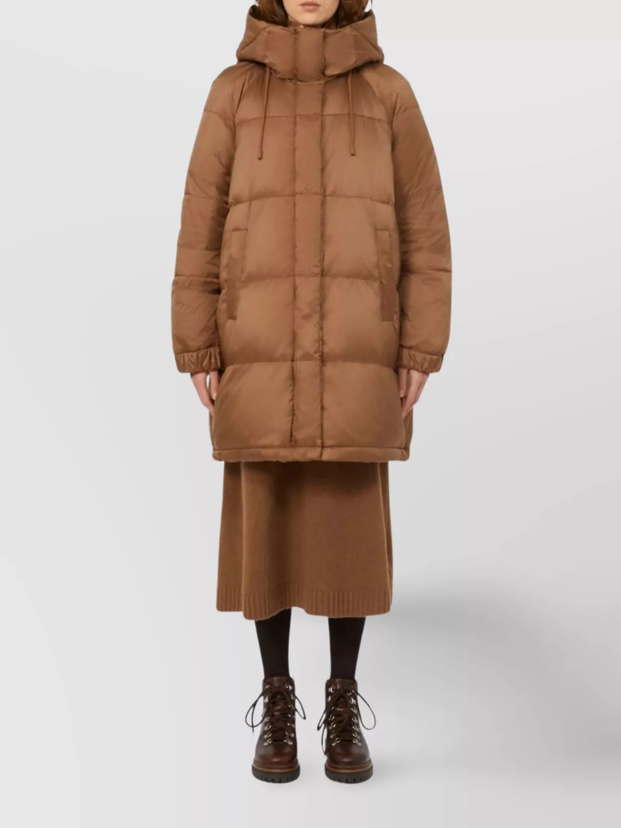Weekend Max Mara Long Hooded Quilted Coat And Pockets