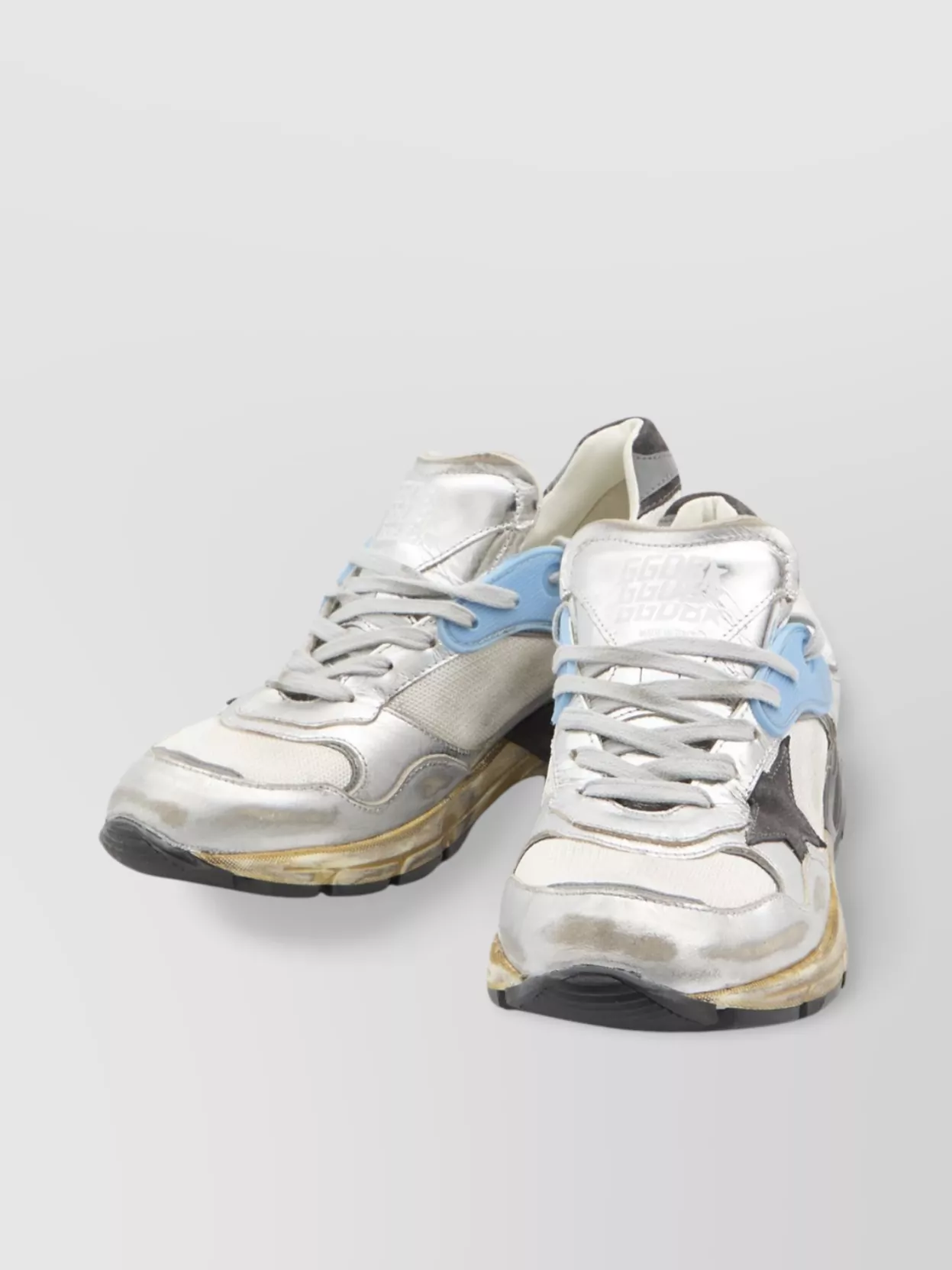 Golden Goose Dad Star Sneakers In Mesh And Laminated Leather In White