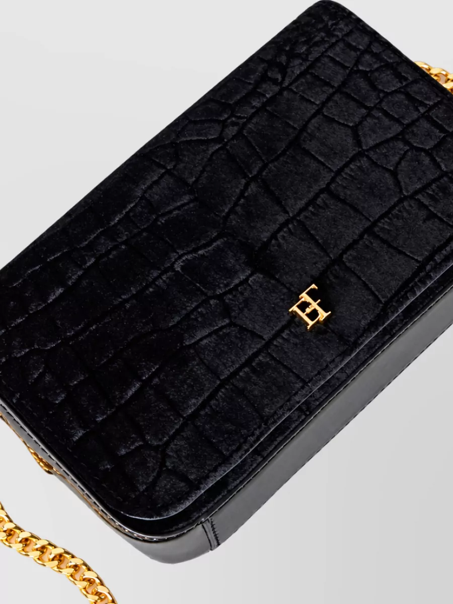 Elisabetta Franchi Velvet Crocodile-Effect Shoulder Bag