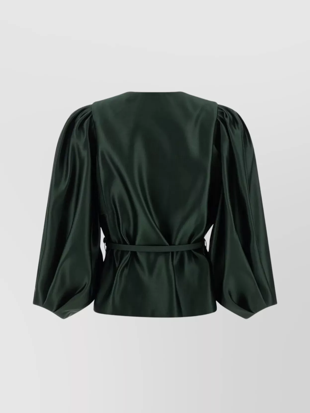 Fendi Satin Jacket With Balloon Sleeves And Belt In Green