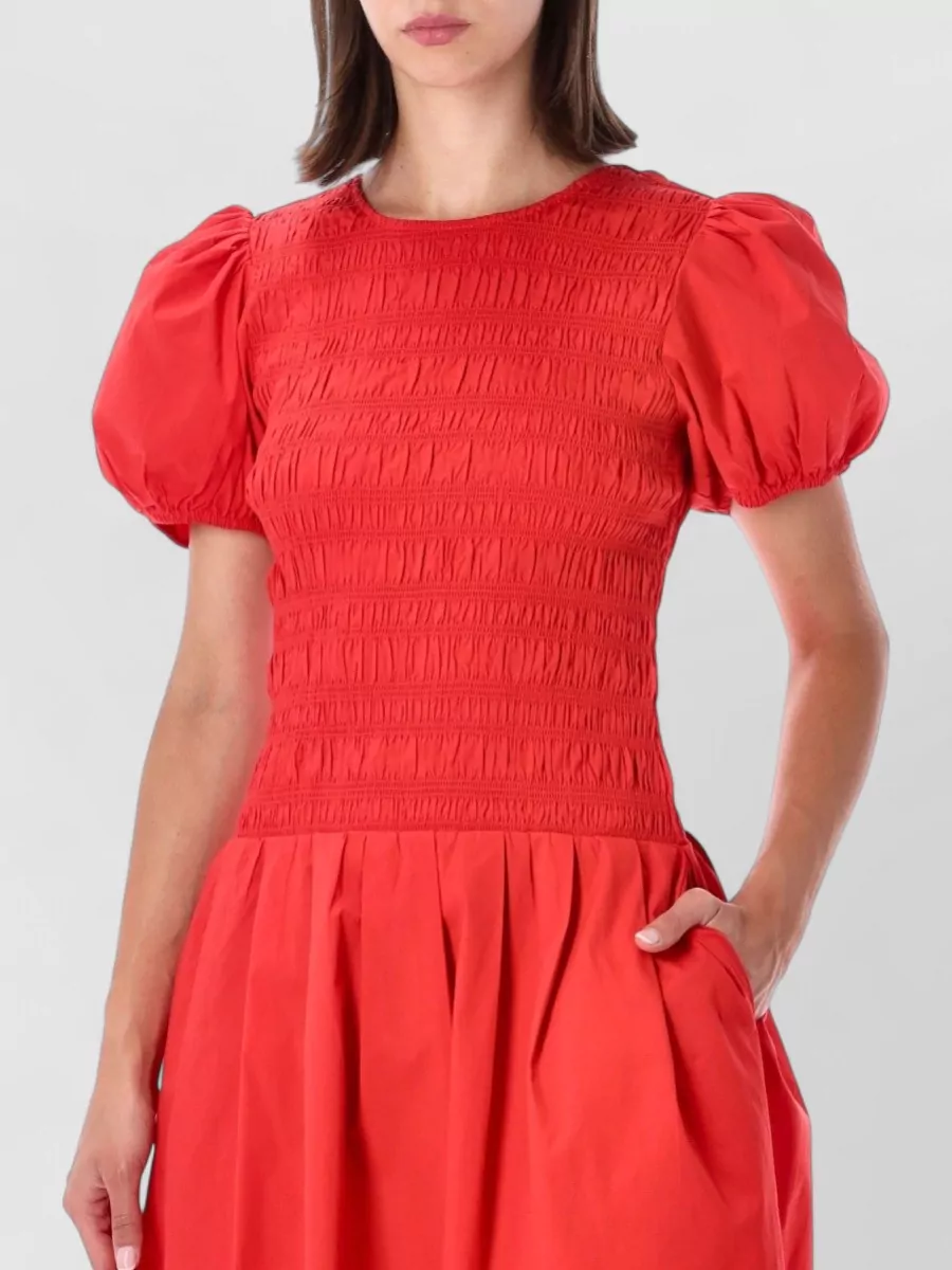 Ganni Organic Cotton Smocked Midi Dress