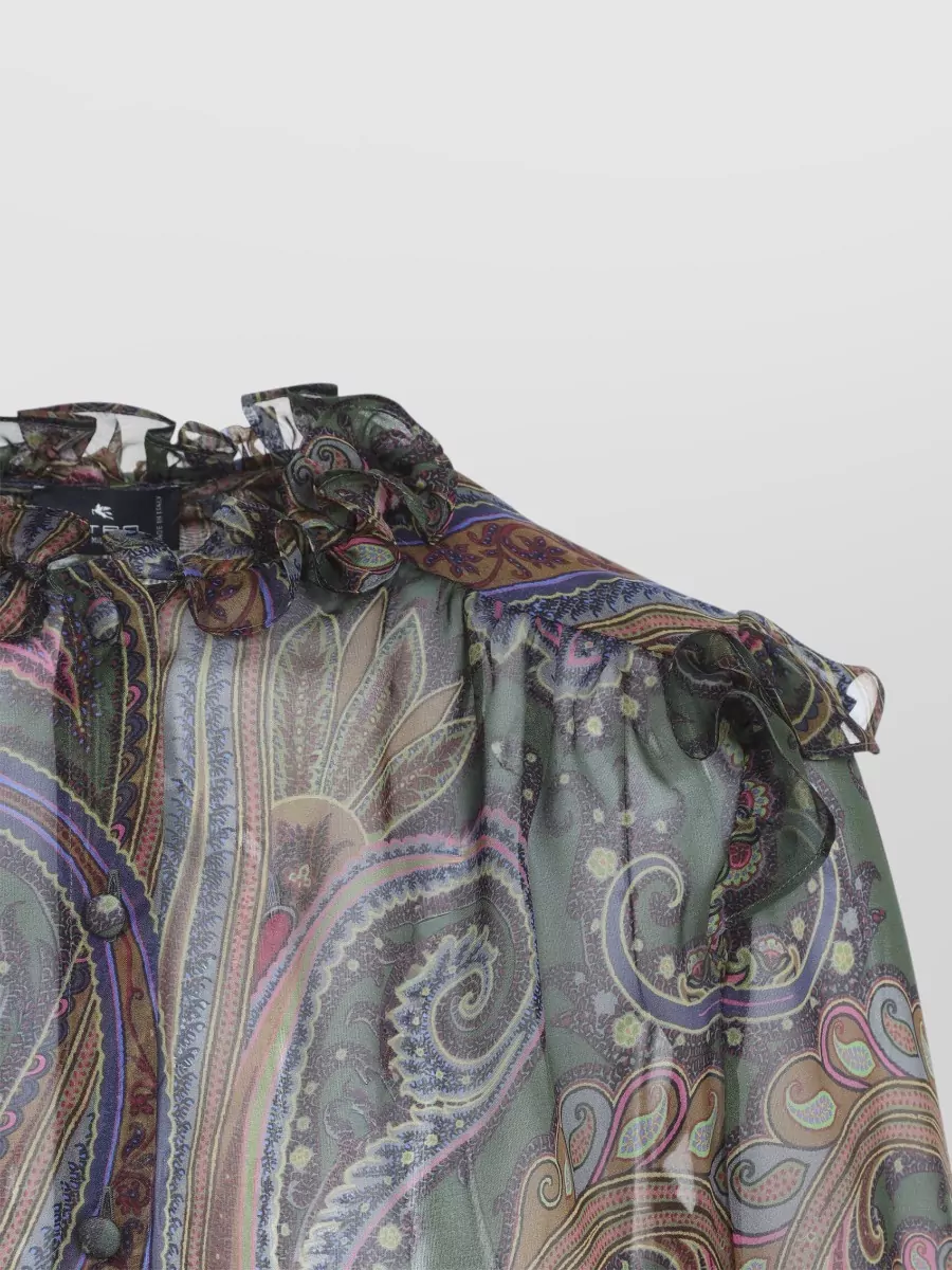Etro Paisley Print Ruffled Silk Blouse