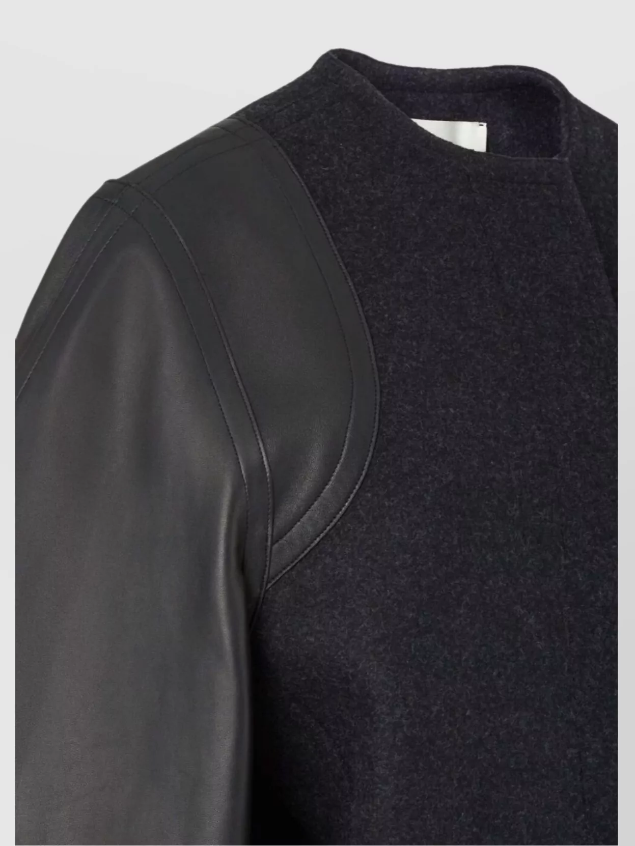 Fendi Leather Sleeve Wool Coat Featuring Pockets