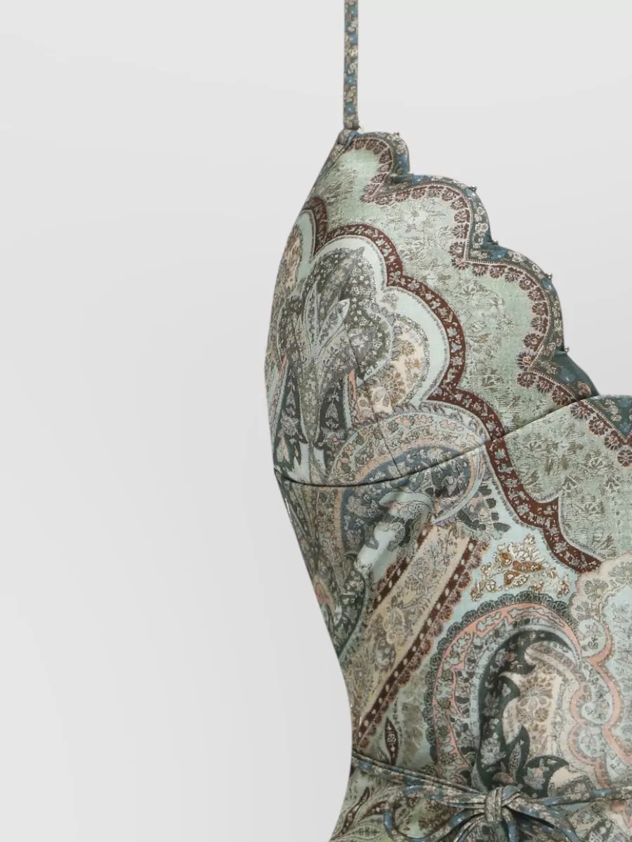 Zimmermann Paisley-Print Scallop V-Neck One-Piece Swimsuit