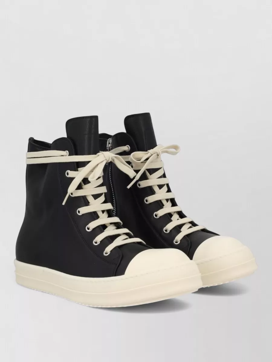 Rick Owens Leather High Top Sneaker Round Toe