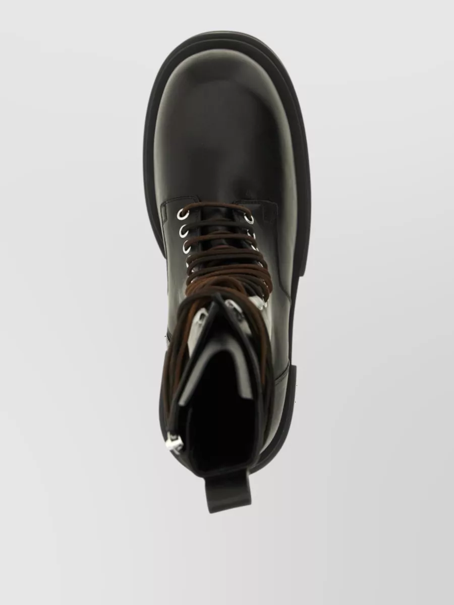 Rick Owens Leather Lace Up Bogun Combat Boots