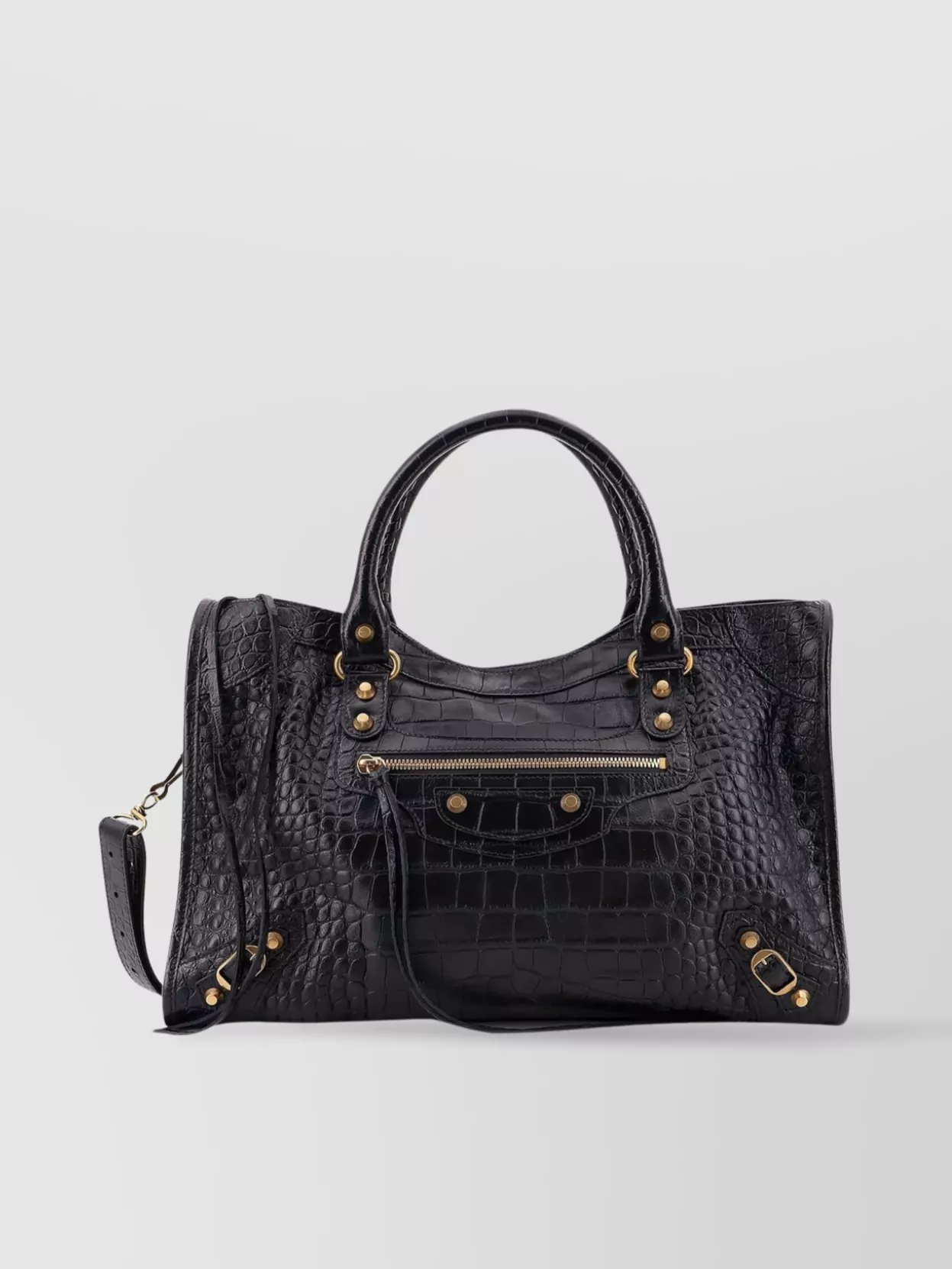 Balenciaga Medium Le City Crocodile-embossed Top-handle Tote Bag In Black