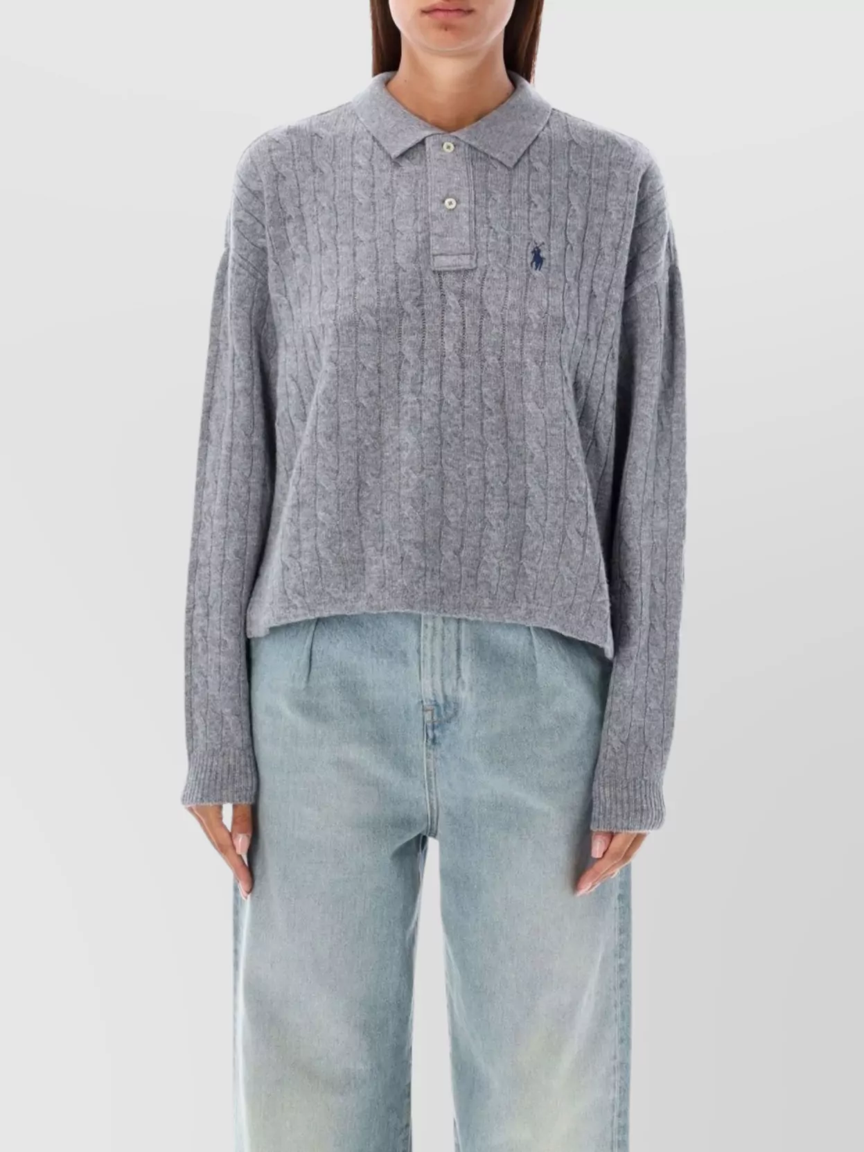 Polo Ralph Lauren Cable Knit Crop Collar Ribbed