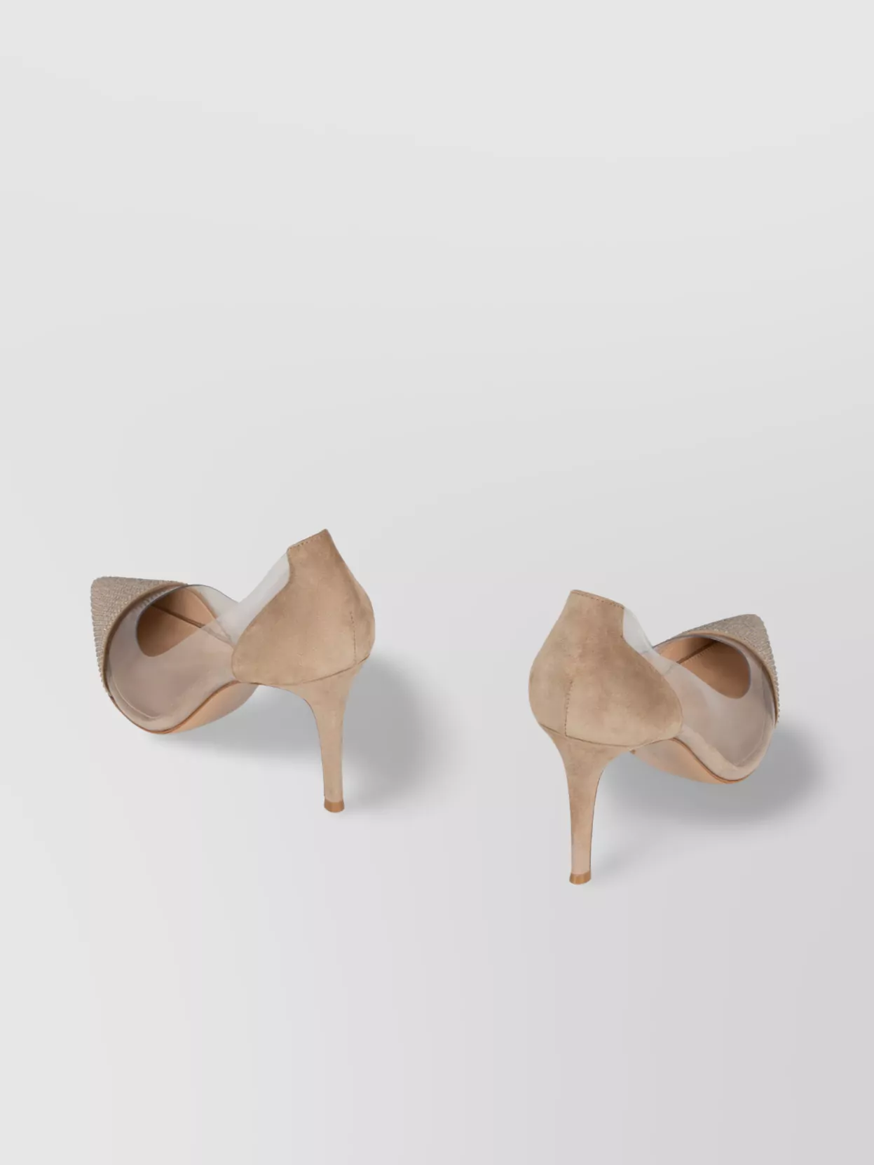 GIANVITO ROSSI EMBELLISHED GLITTER POINTED STILETTO TRANSPARENT PUMPS