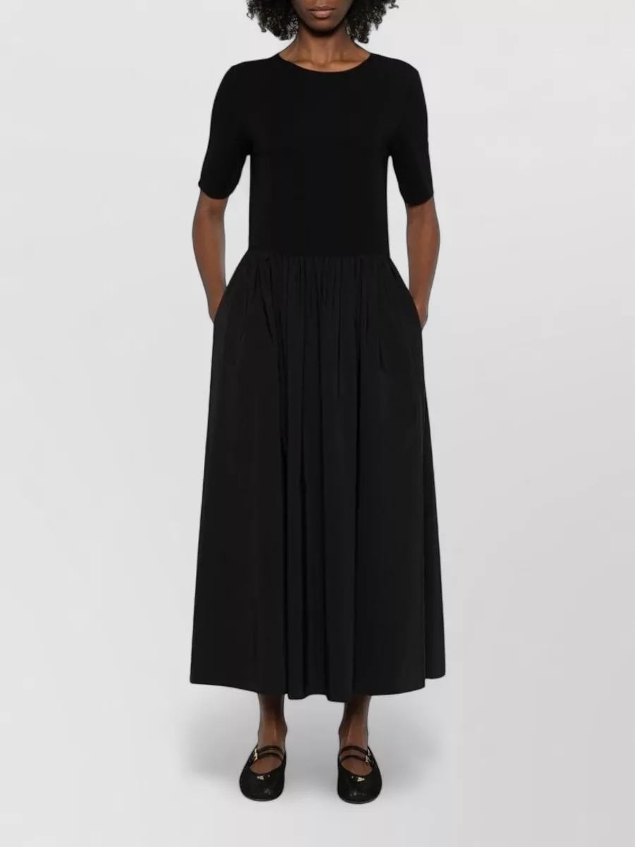 Emporio Armani Midi Dress Gathered Skirt Round Neckline