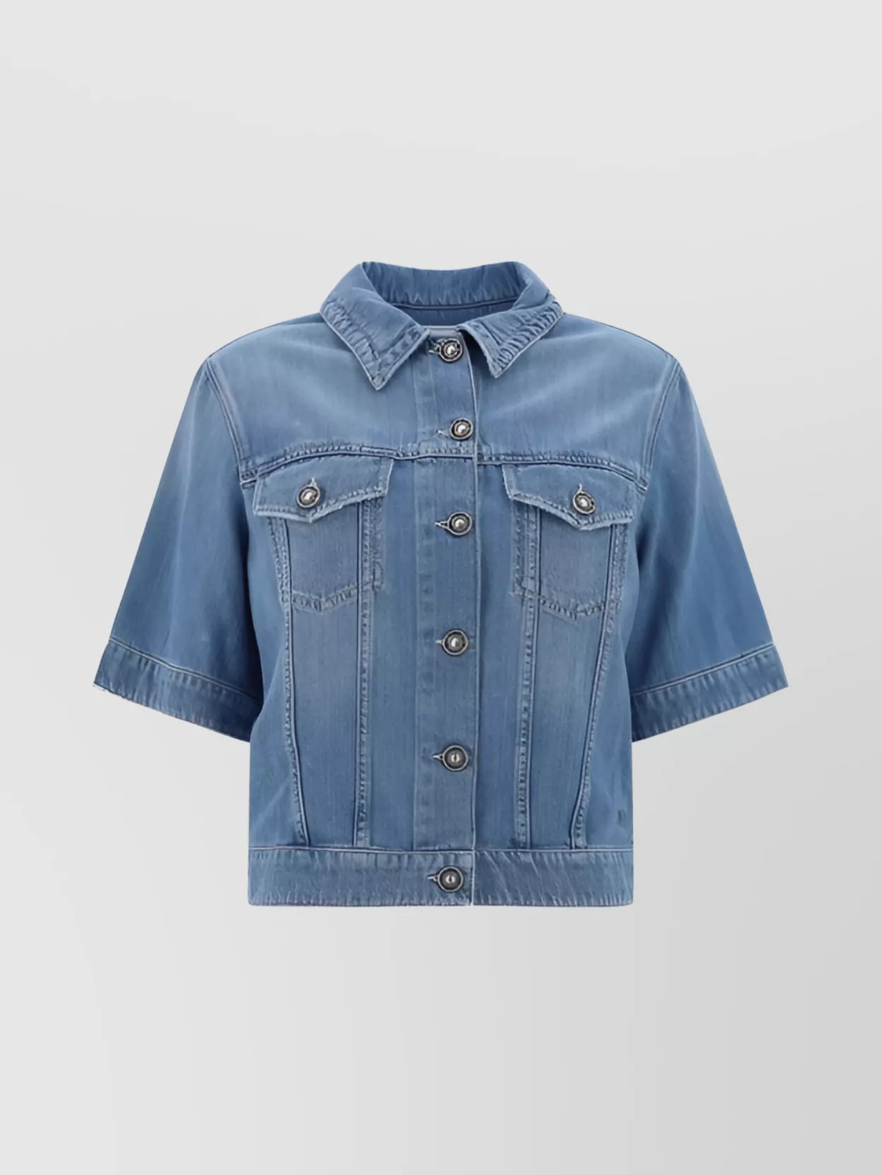 Shop Jacob Cohen Cropped Cotton Denim Jacket With Monochrome Pattern