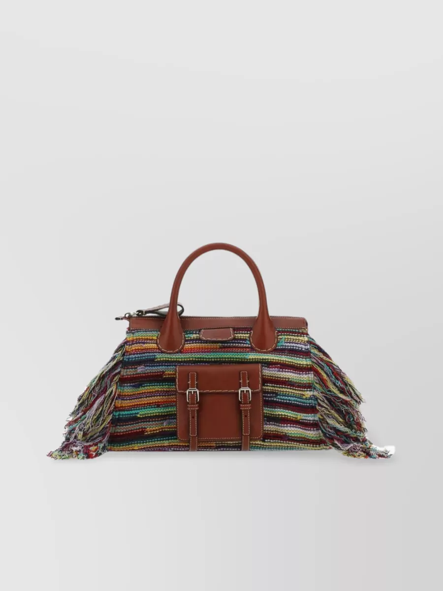 Shop Chloé Medium Edith Fringed Leather And Cashmere Shoulder Bag In Multicoloured