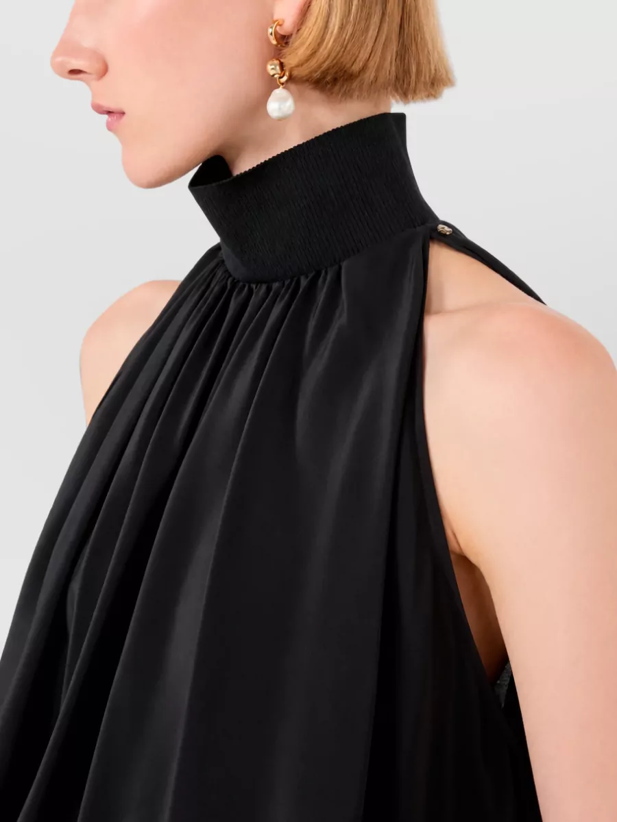 Sportmax Silk Ribbed Halterneck Sleeveless Gathered Top