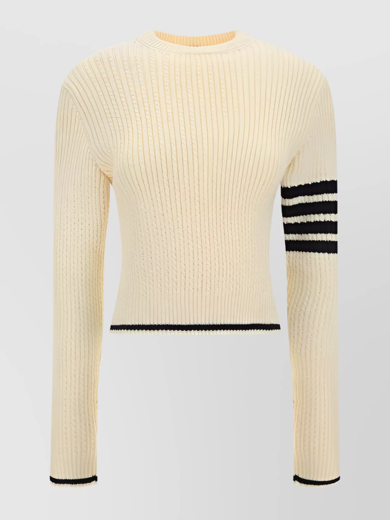 Thom Browne Ribbed Knit Wool Sweater In Metallic