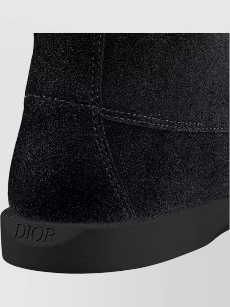 Christian Dior Round Toe Boots Rubber Sole Suede Texture