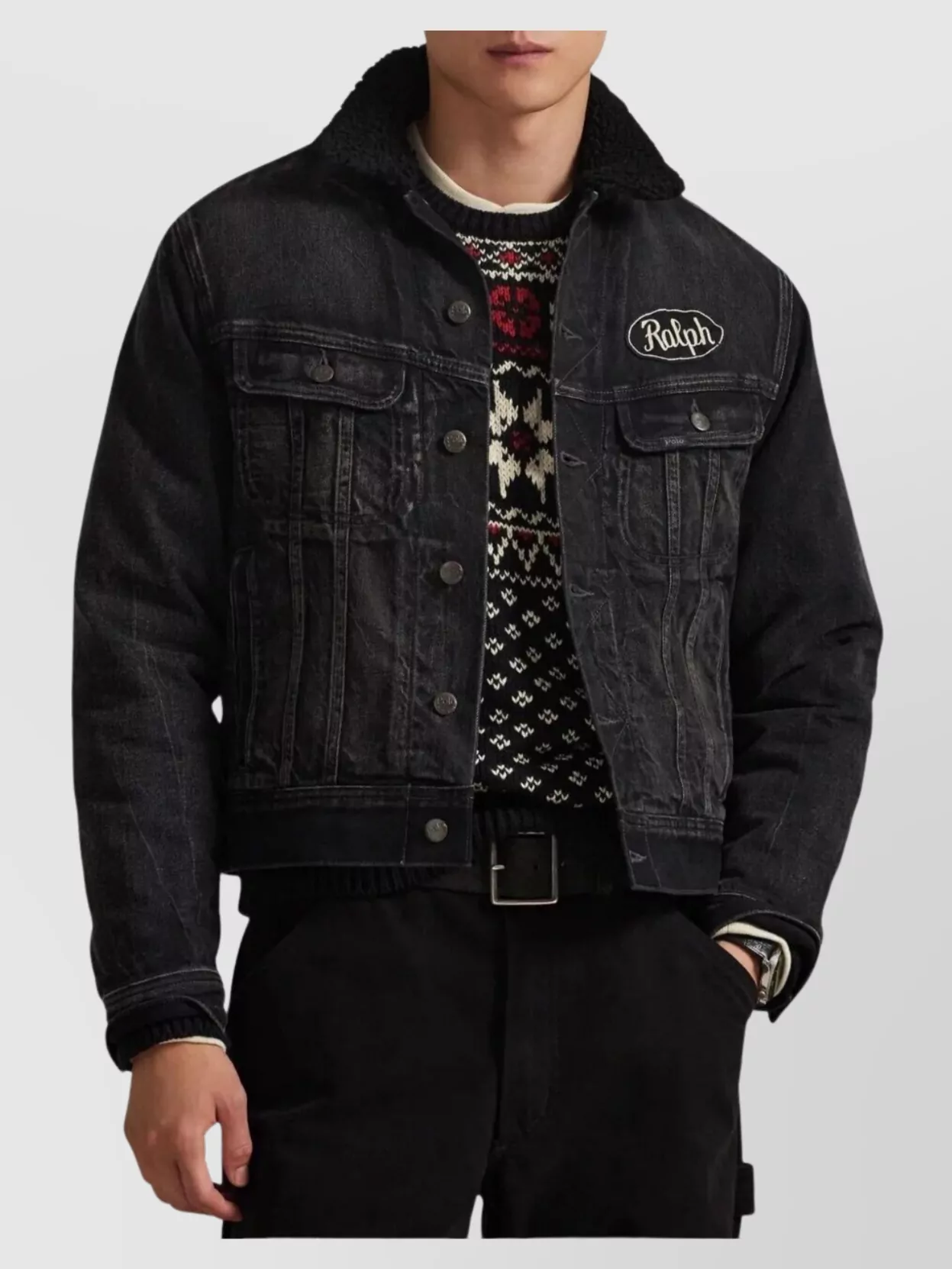 Polo Ralph Lauren Trucker Jacket Featuring Shearling Collar And Pockets