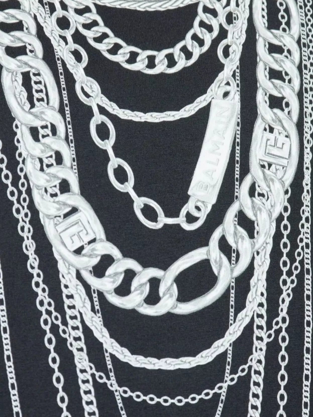 Balmain Chain Design Crew Neck T-Shirt Short Sleeves