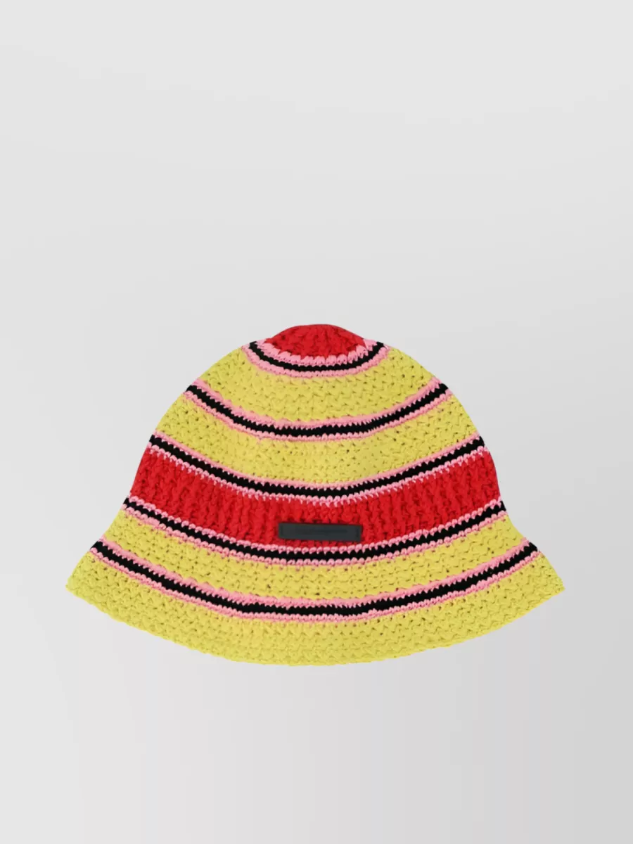 Shop Stella Mccartney Logo Patch Crochet Knit Bucket Hat In Yellow