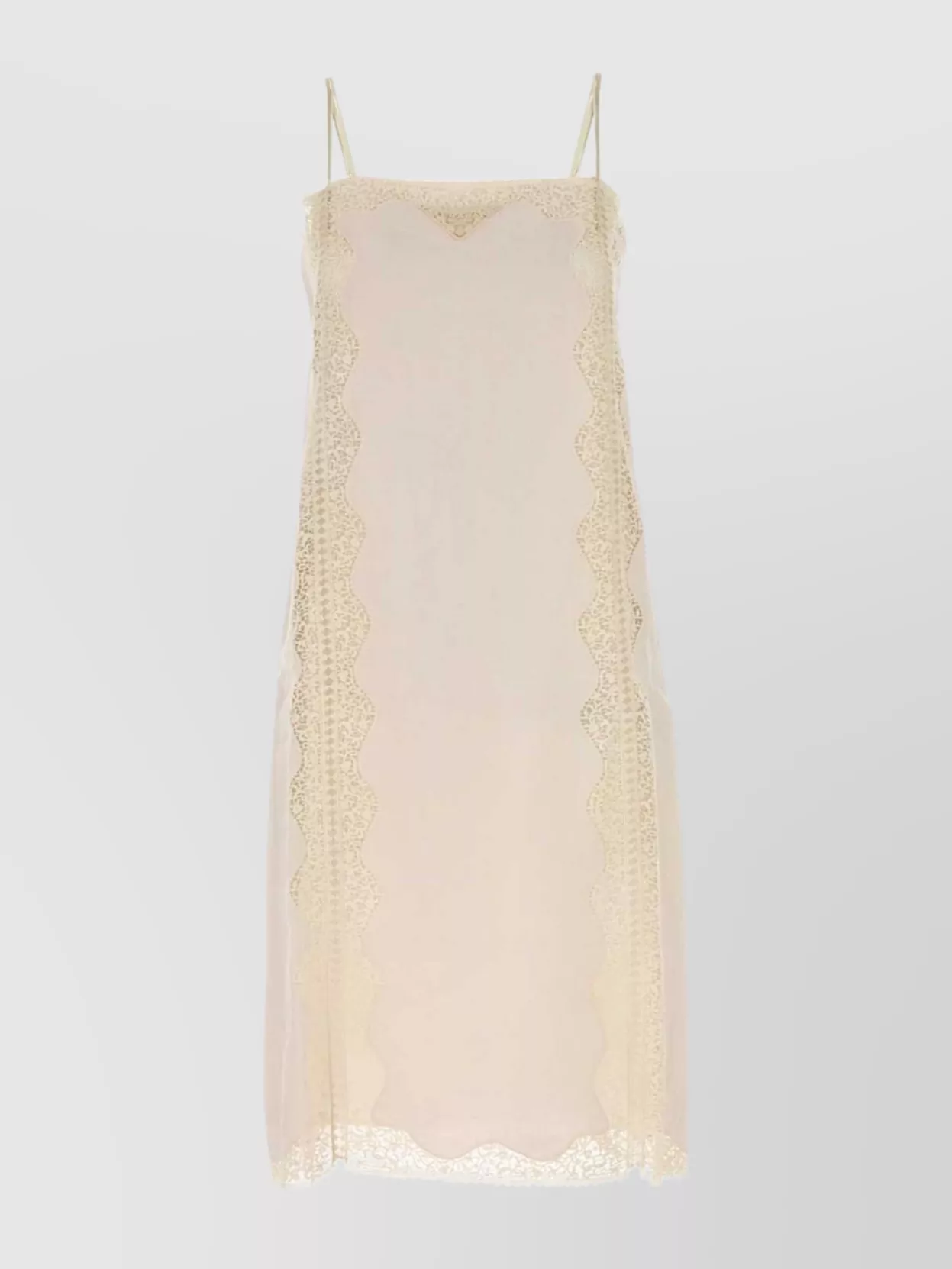 Prada Linen Dress With Spaghetti Straps And Lace Trim