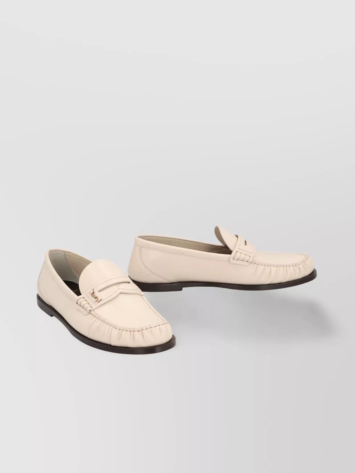 Saint Laurent Leather Loafers With Round Toeline And Rubber Sole In White