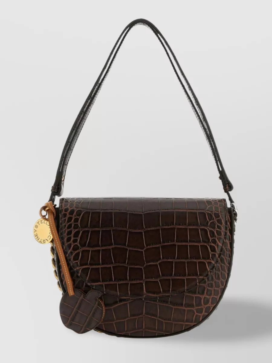 Shop Stella Mccartney Medium Frayme Shoulder Bag With Crocodile Motif In Brown