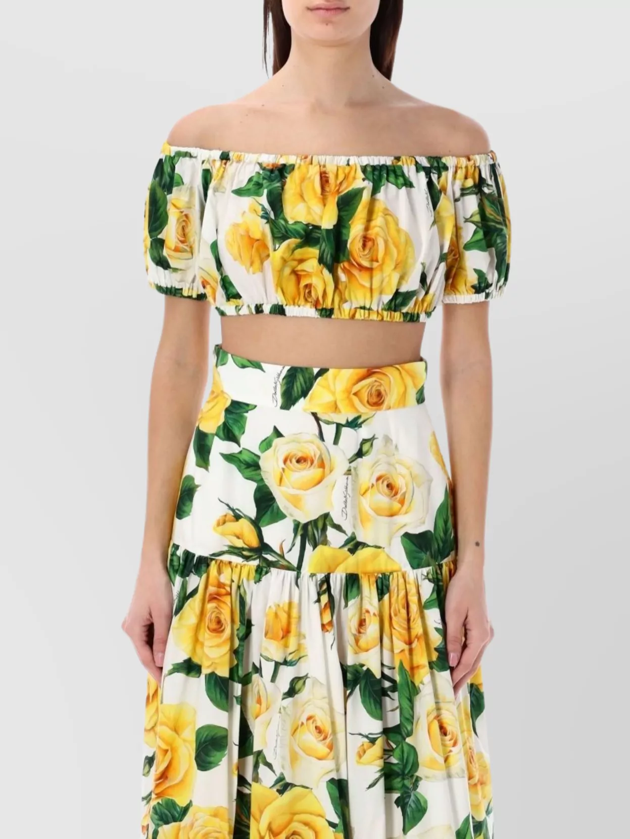 Dolce&Gabbana Bardot Neckline Floral Crop Top