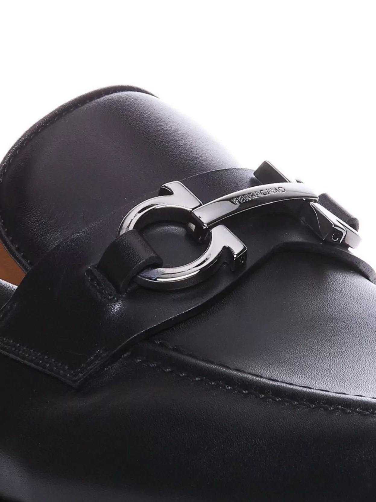 Ferragamo Foster Loafers Leather Metallic Buckle Round Toe