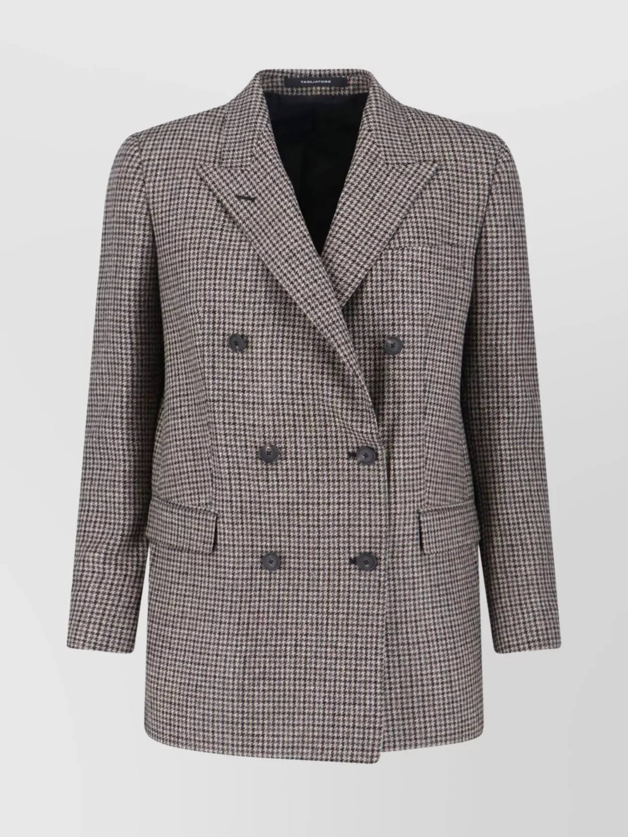 Tagliatore Double-breasted Houndstooth Jacket With Tailored Silhouette In Gray