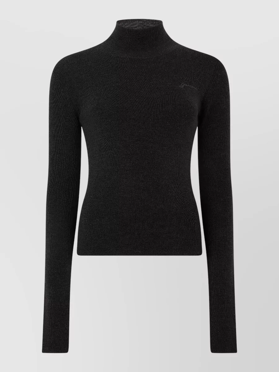 Ganni Wool cropped fitted high neck sweater