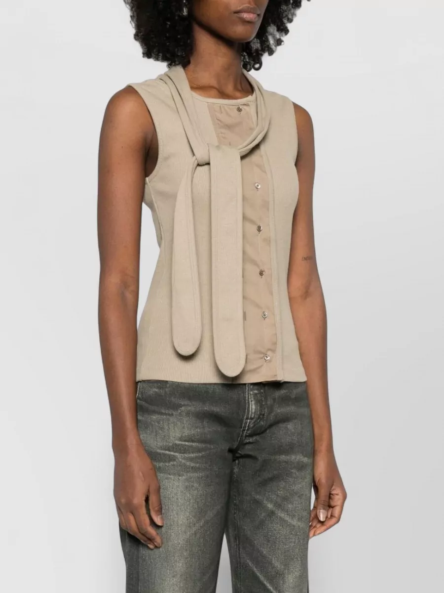 Lemaire Sleeveless Top Ribbed Texture Scarf Detail