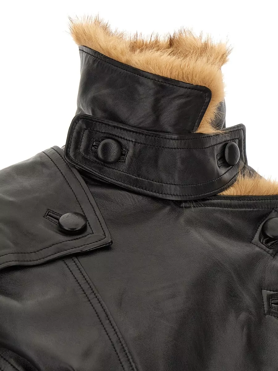 Isabel Marant Leather Oversized Double-Breasted Bomber Jacket