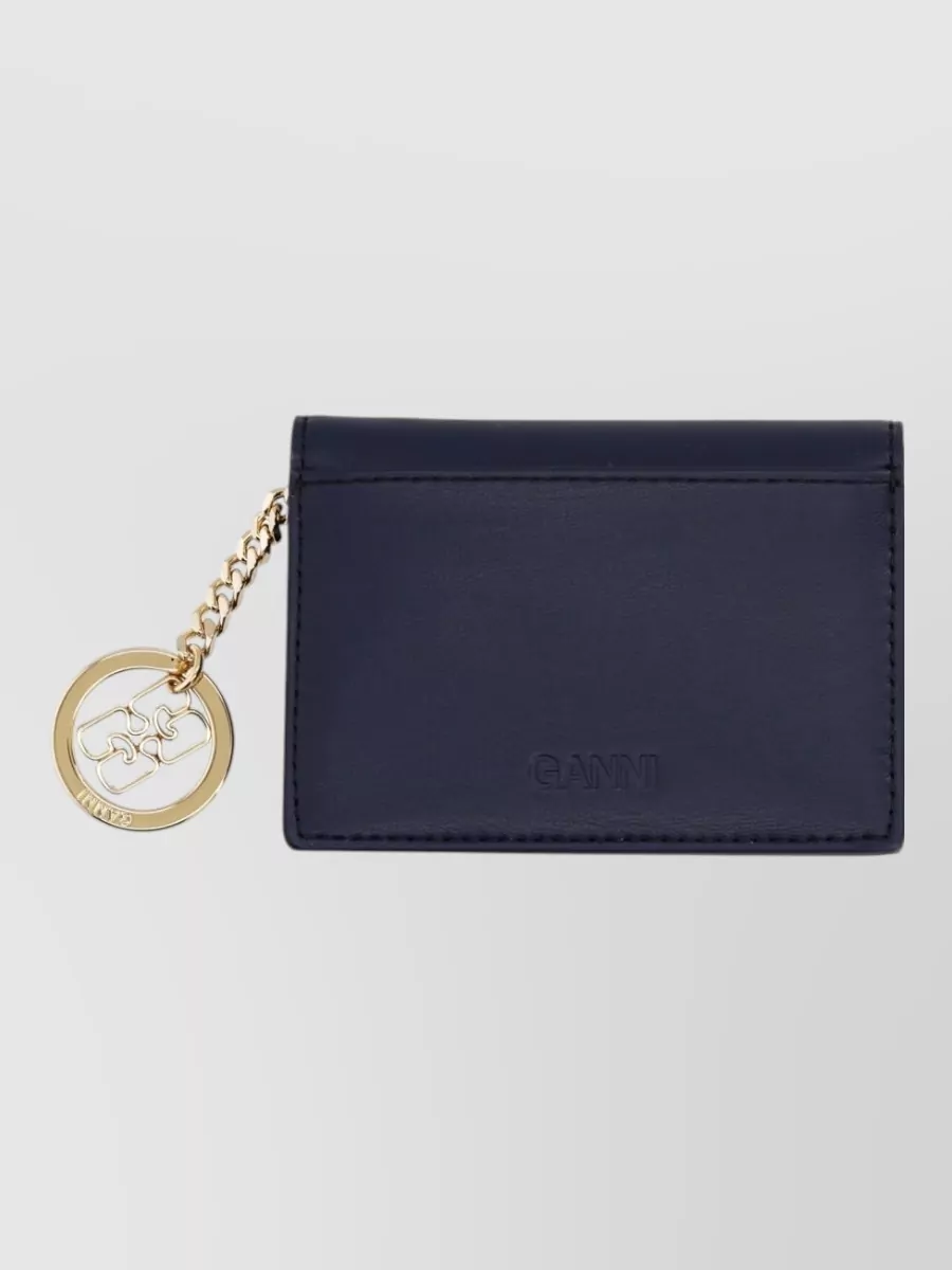 Ganni leather bear print card holder keyring