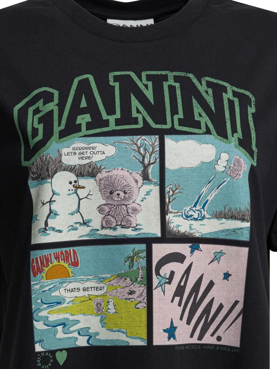 Ganni Teddy Bear Comic Graphic Crew Neck T Shirt