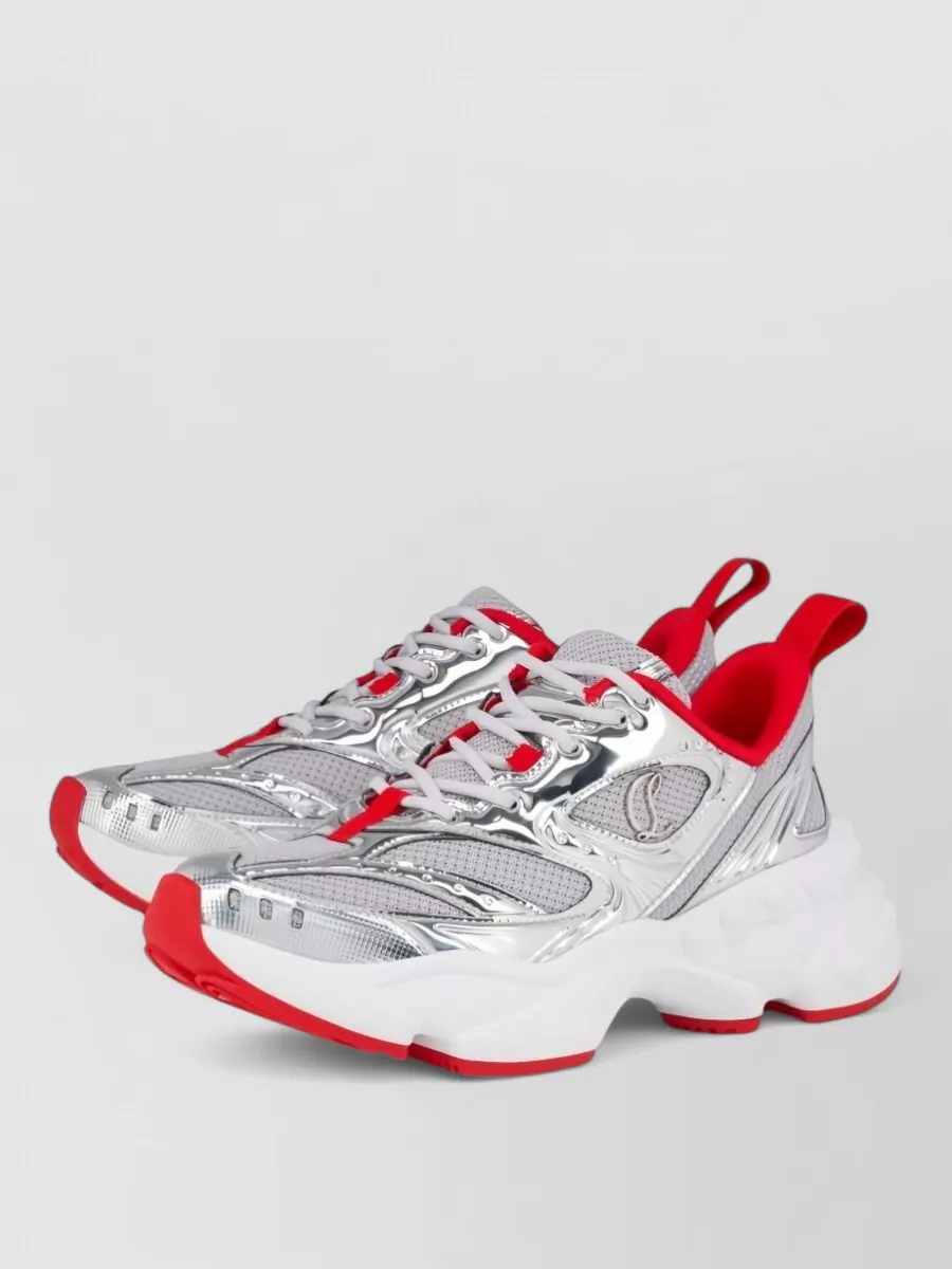 Christian Louboutin Platform Sole Low Sneakers Silver Tone Panels