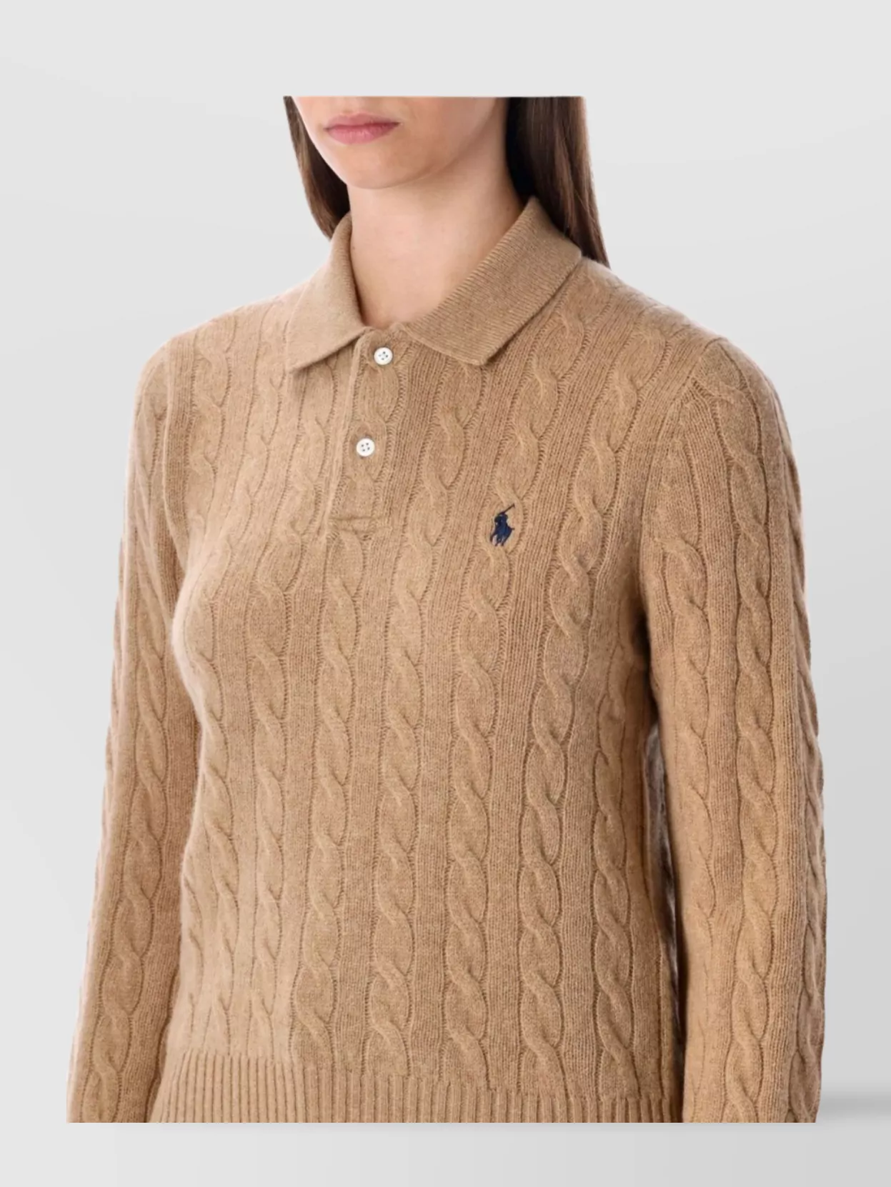 Polo Ralph Lauren Cable Knit Polo With Ribbed Cuffs And Hem