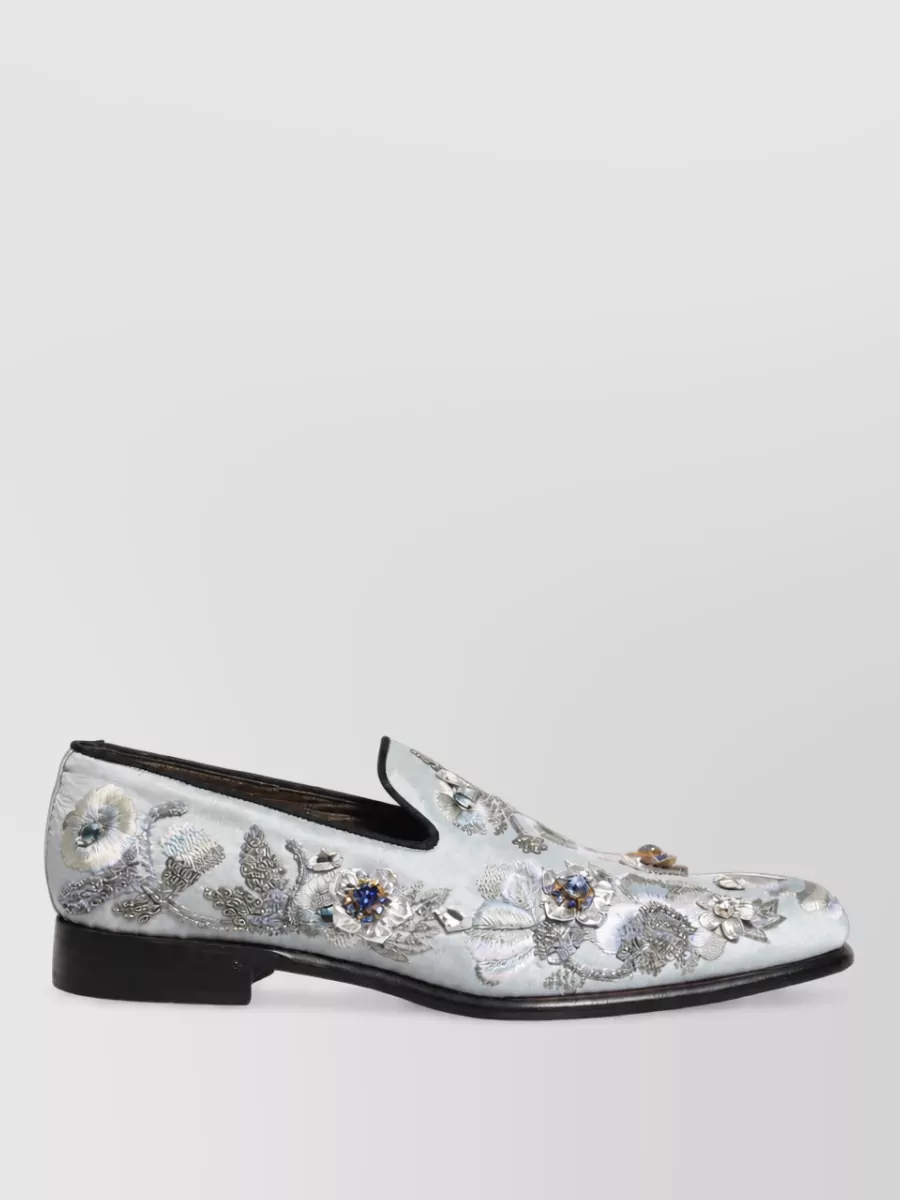 Dolce&Gabbana Leather Floral Embellished Slippers