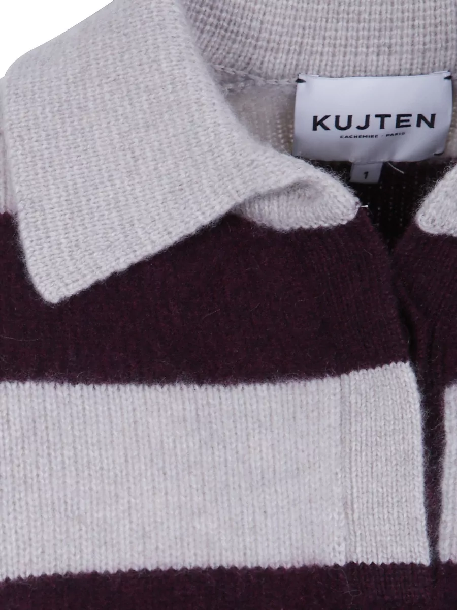 Kujten Cashmere Striped Polo Neck Knitted Top
