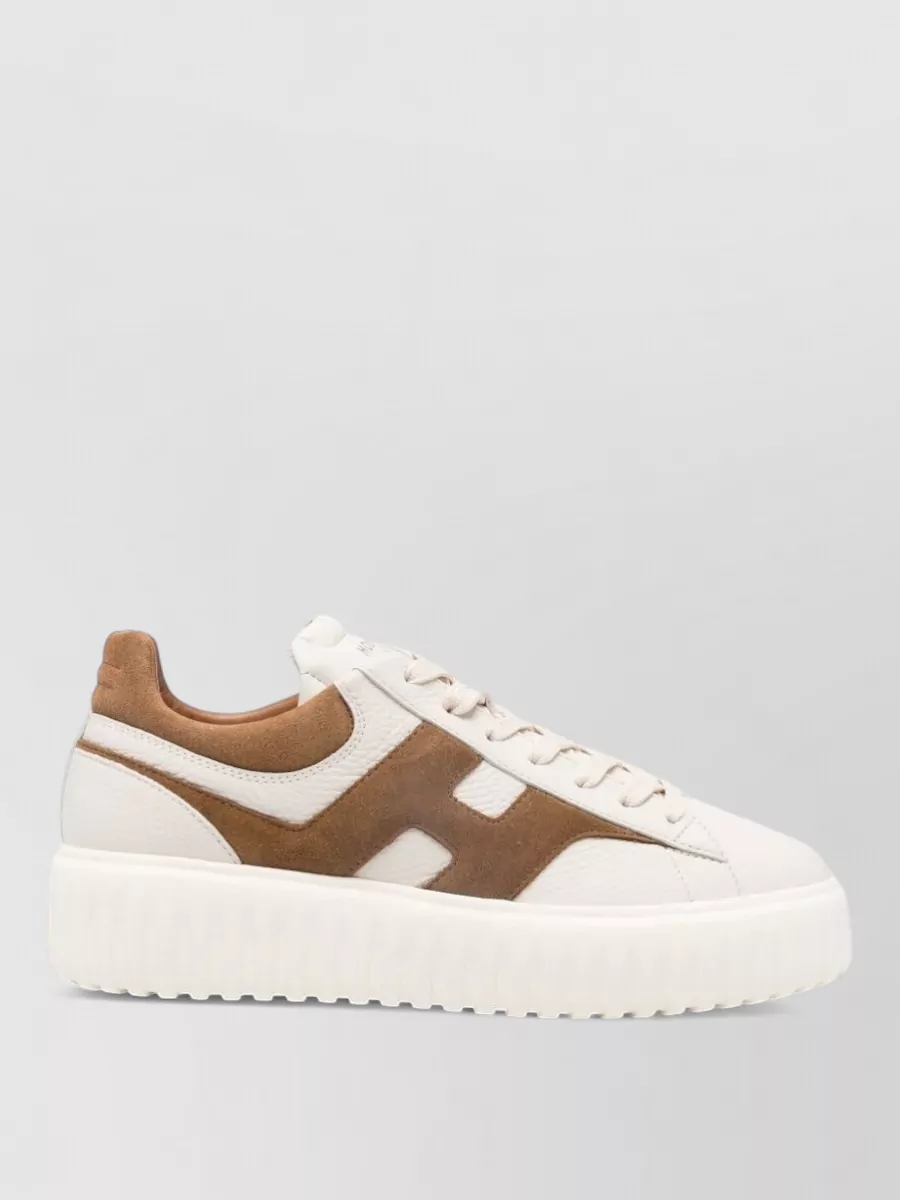 Hogan H Stripe Leather Sneakers Round Toe Sole