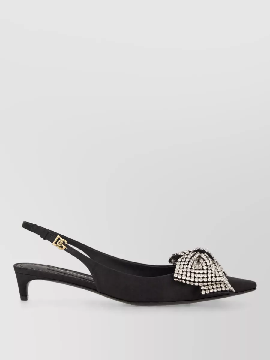 Dolce&Gabbana Satin Slingback Mules With Rhinestone Embroidery