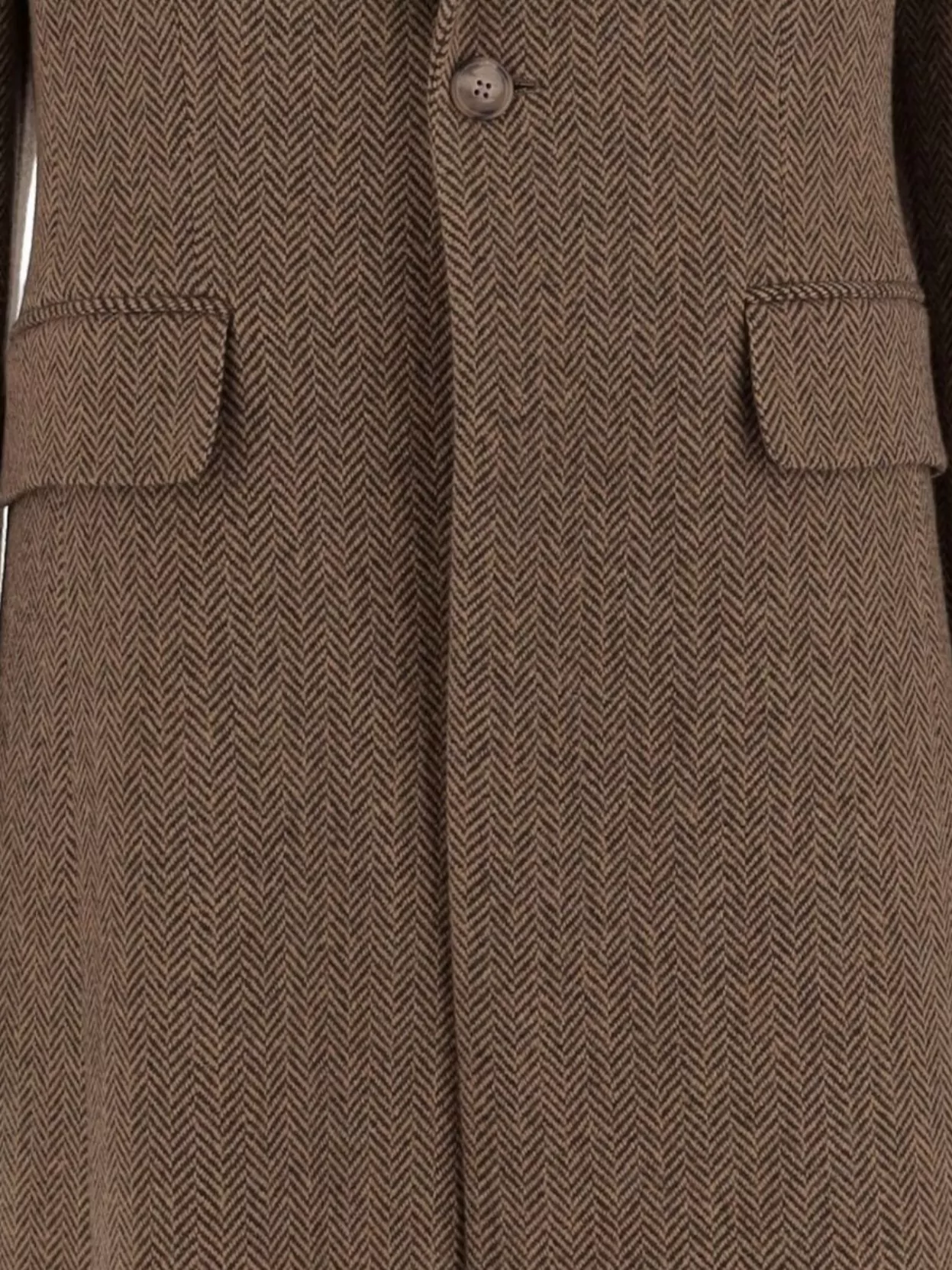 Ralph Lauren Herringbone Wool Coat Featuring Logo In Brown