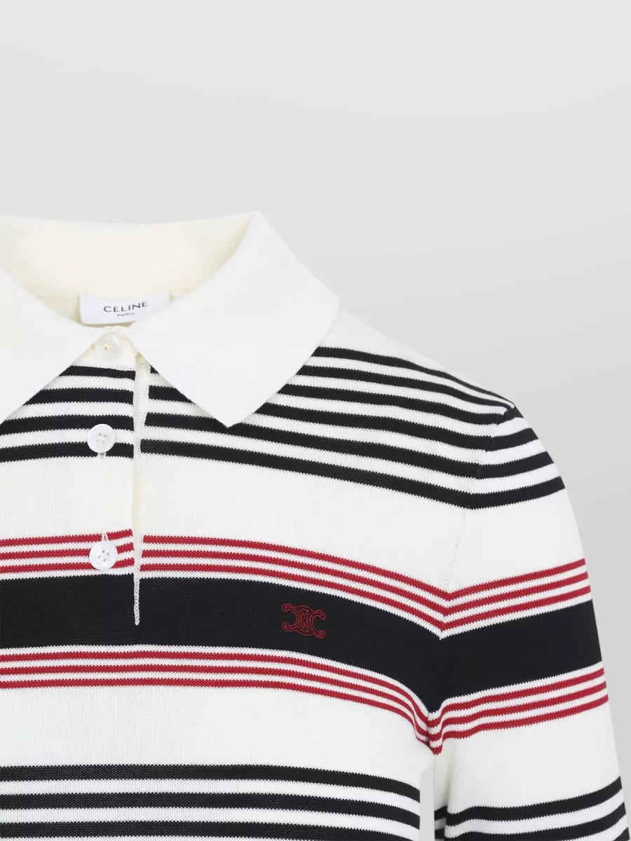 Celine Striped Ribbed Knit Polo Top