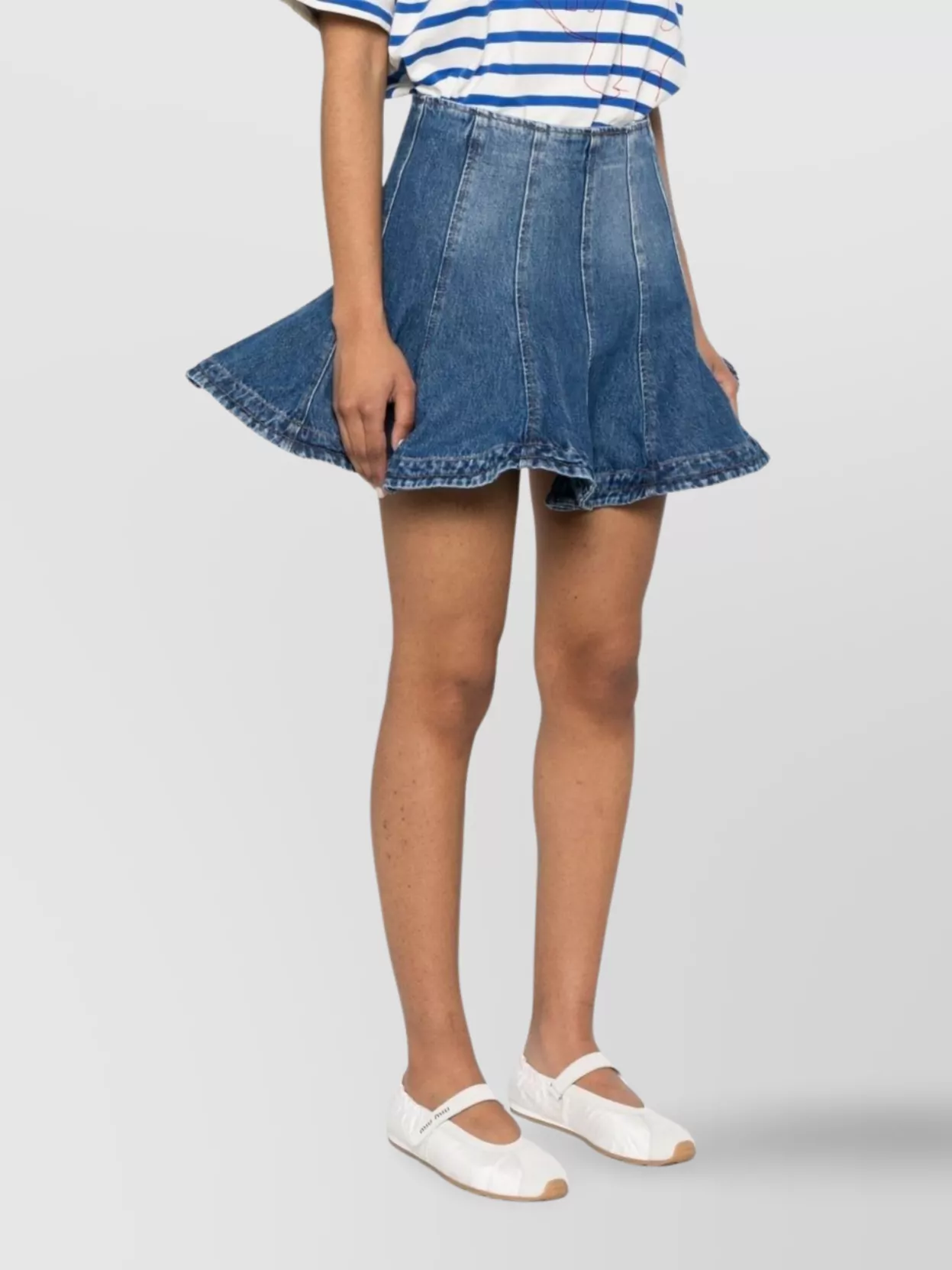 Msgm Flared High Waist Short Denim Skirt