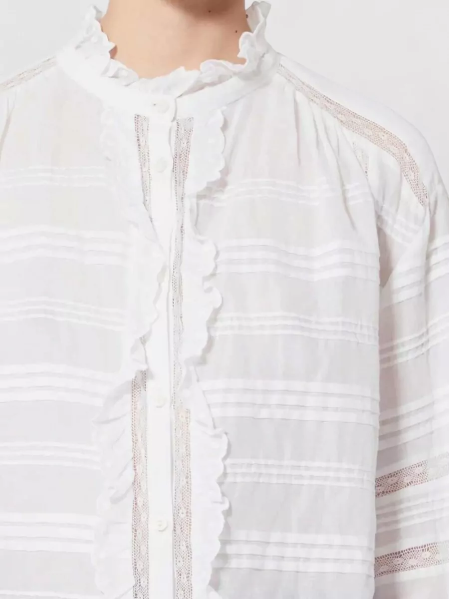 Isabel Marant Etoile Cotton Embroidered Ruffled Long-Sleeve Blouse