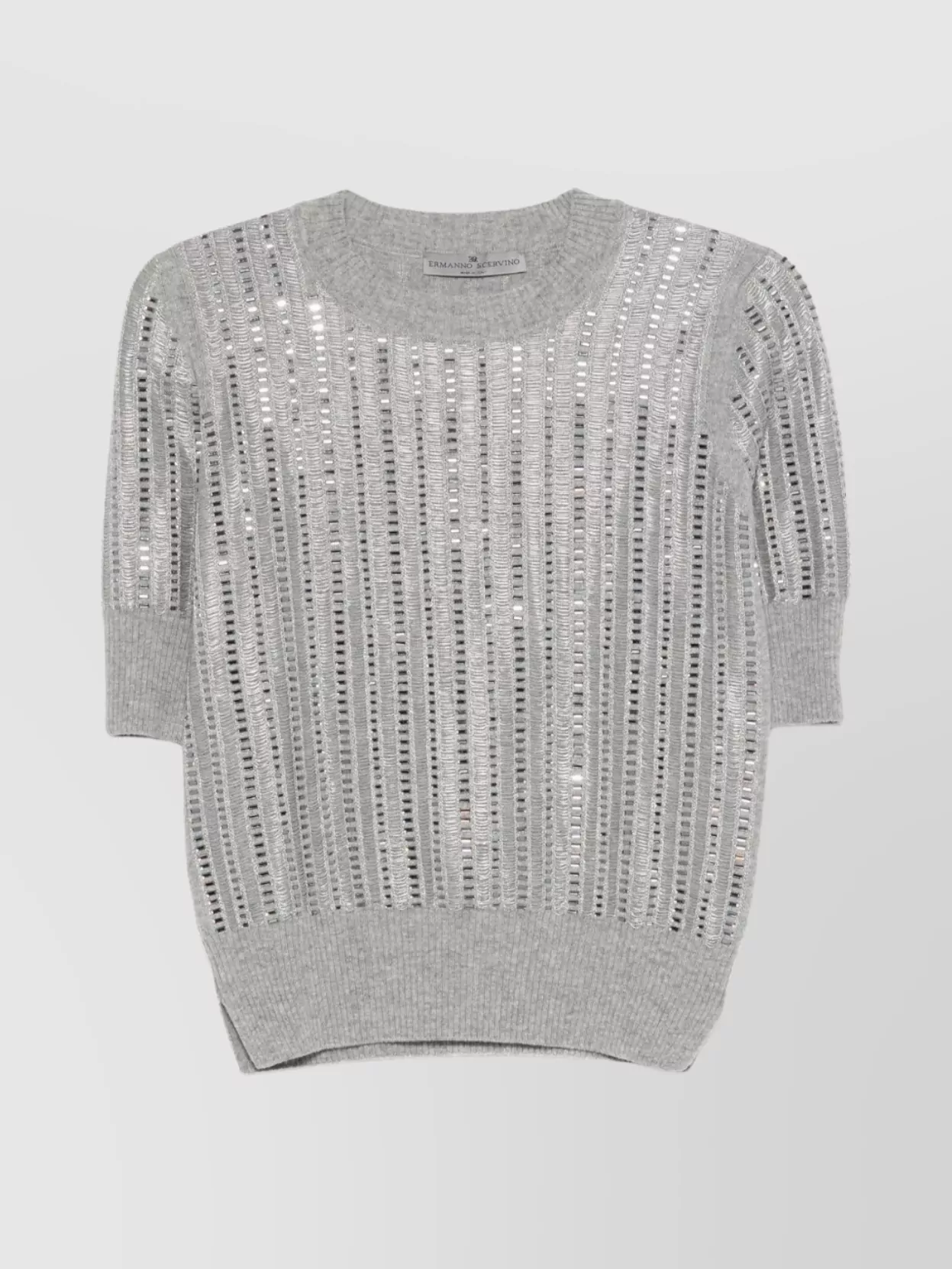 Ermanno Scervino Striped Wool-cashmere Sequin Top In Gray