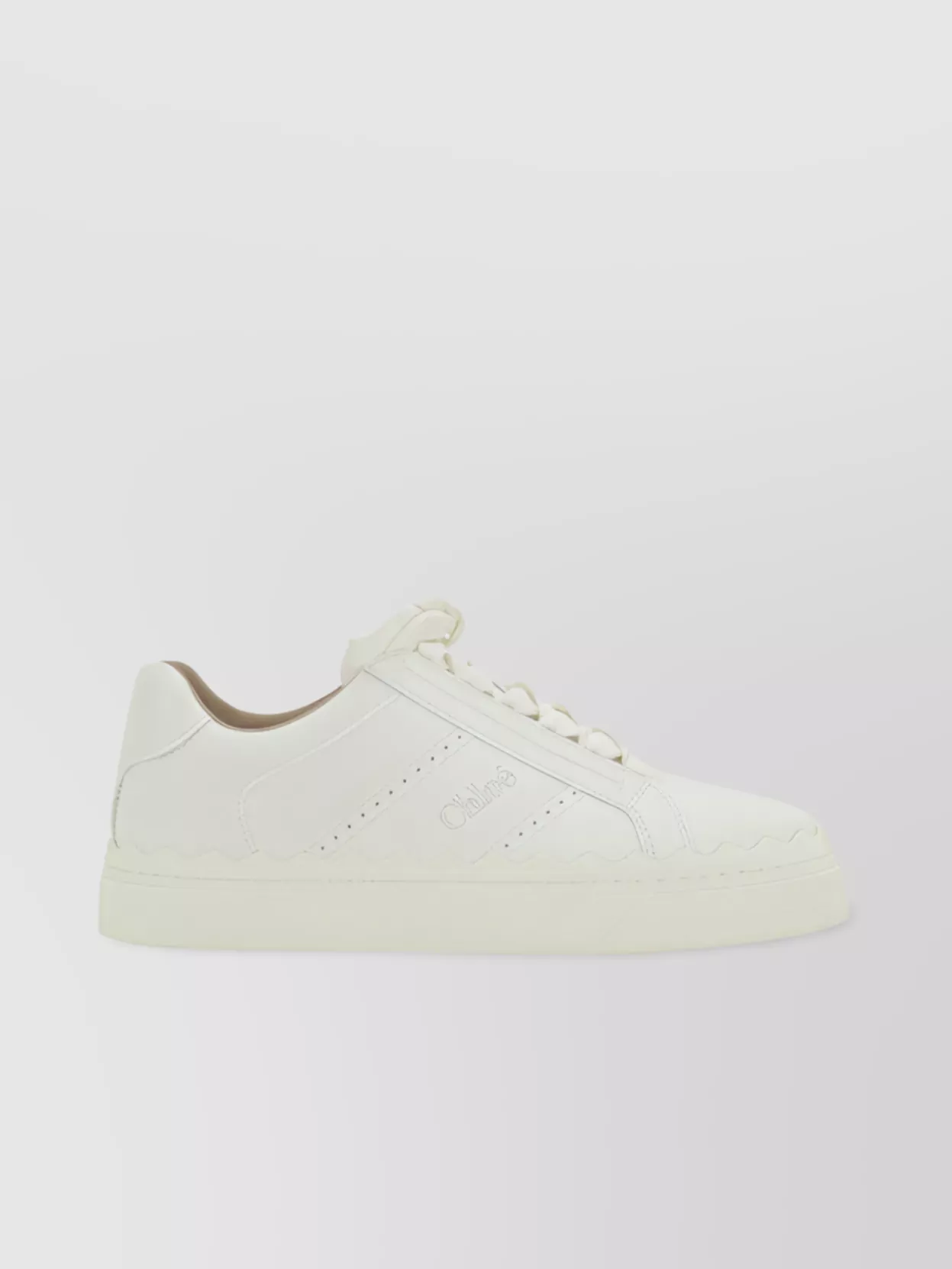 Shop Chloé Calfskin Low-top Sneakers Perforated Detailing In White