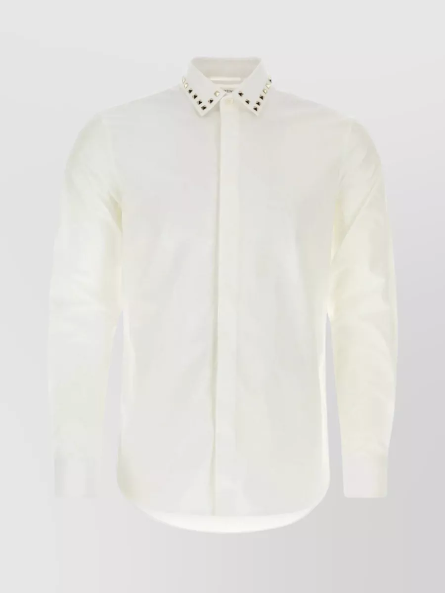 Shop Valentino Studded Collar Poplin Shirt In Cream