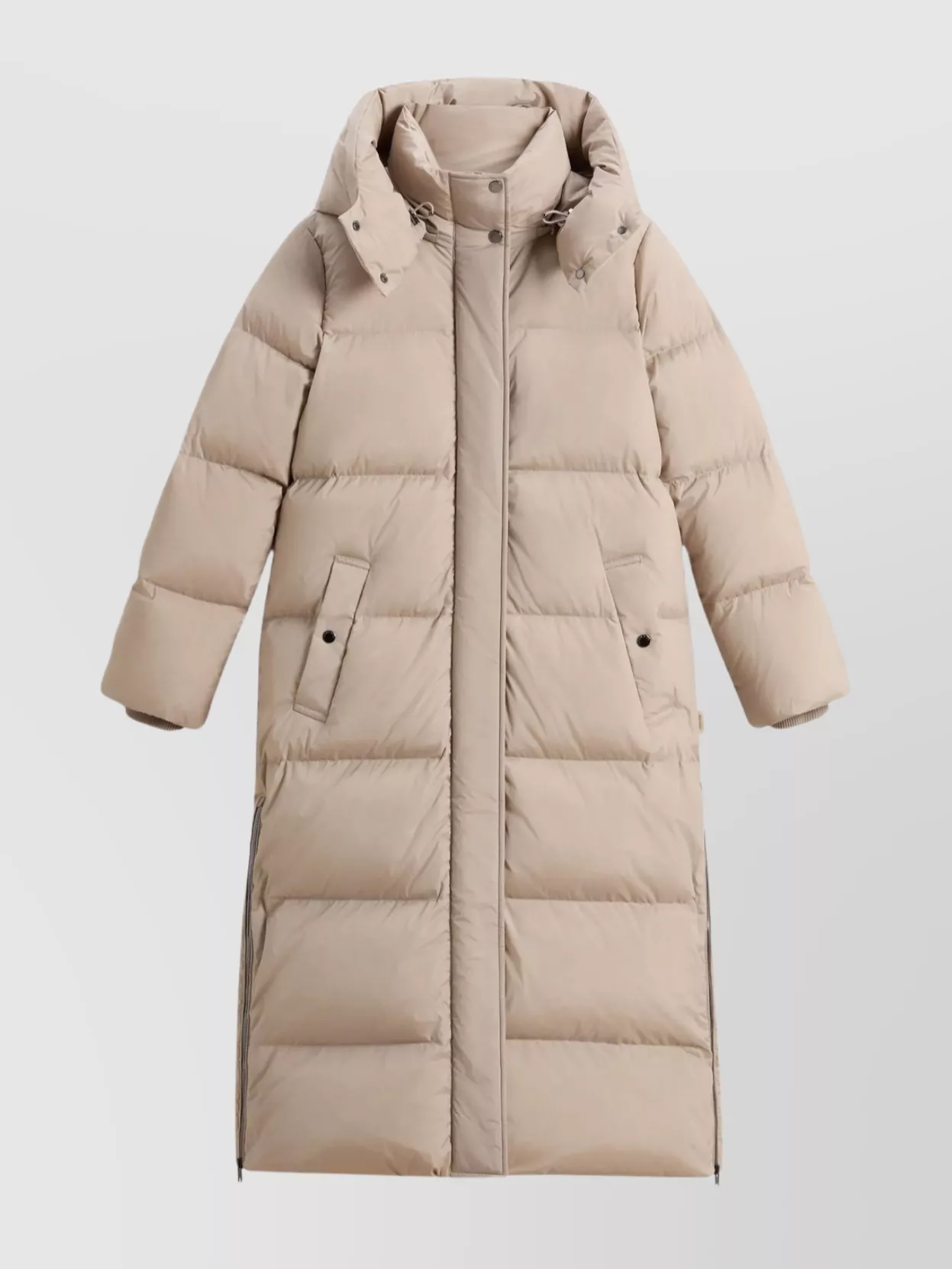 Woolrich Long Parka With High Collar And Hood In Neutral