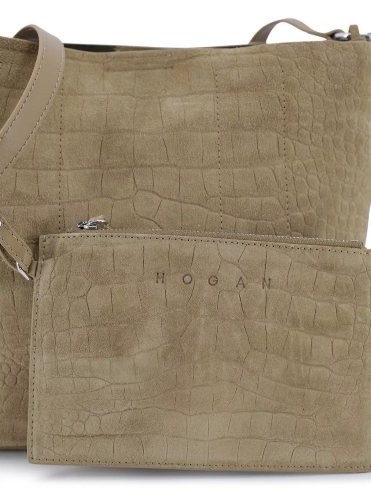 Hogan Crocodile Print Suede Leather Crossbody Bag