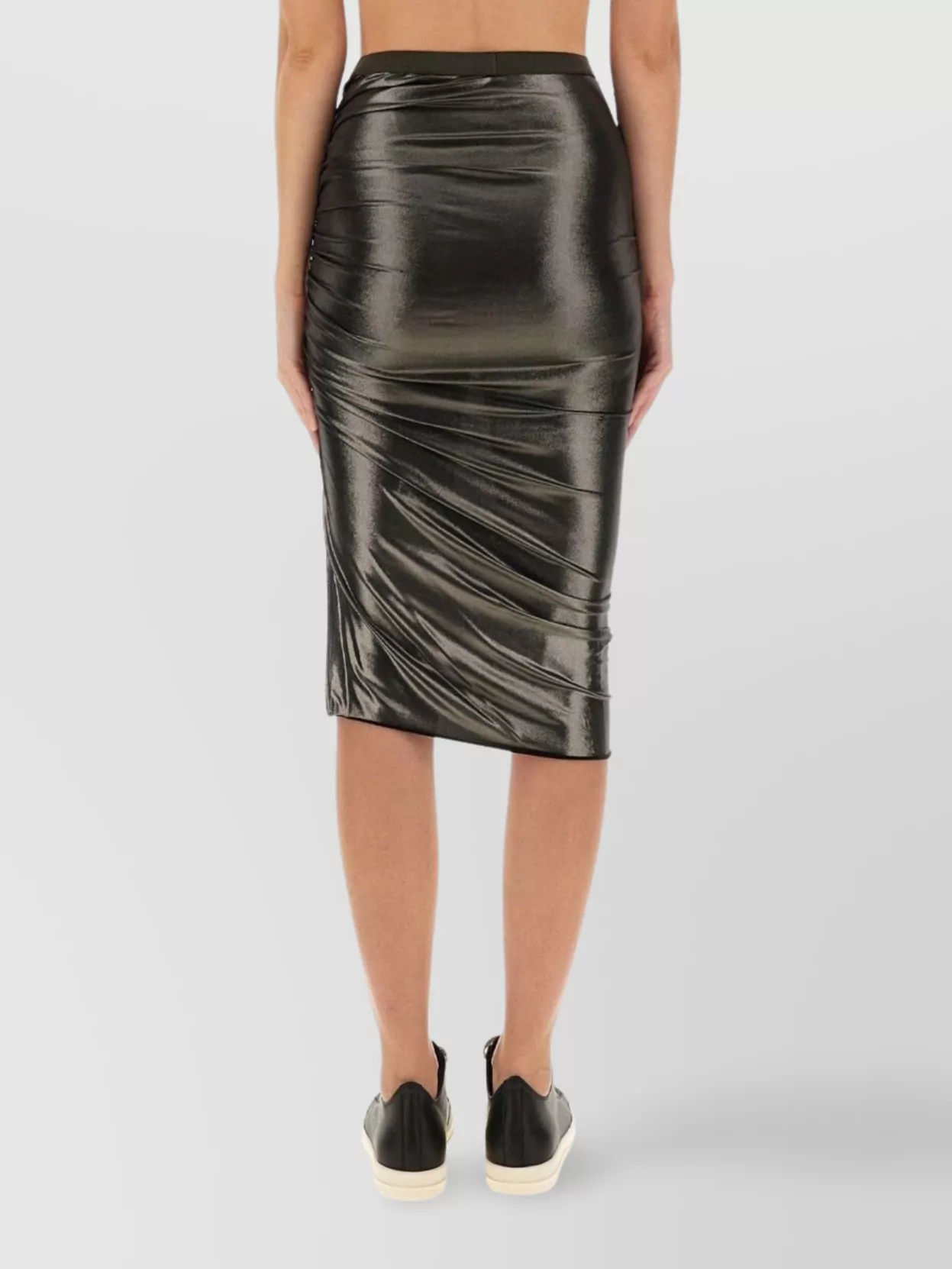 Rick Owens Lilies High-Shine Skirt With Ruched Side Slit